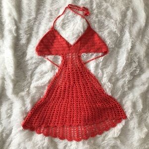 Crochet Beach Cover Up in Sunset Orange NWOT